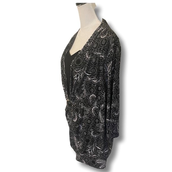 APOSTROPHE SHEER BLACK AND WHITE BLOUSE WITH BLACK SHIRT ATTACHED - Picture 3 of 4